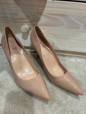 Christian Louboutin Beige Patent Pointed-Toe Pumps